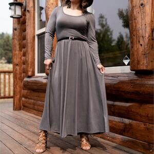 LuLaRoe Ryane Long Sleeve Empire Waist Maxi Gray Dress Size Medium